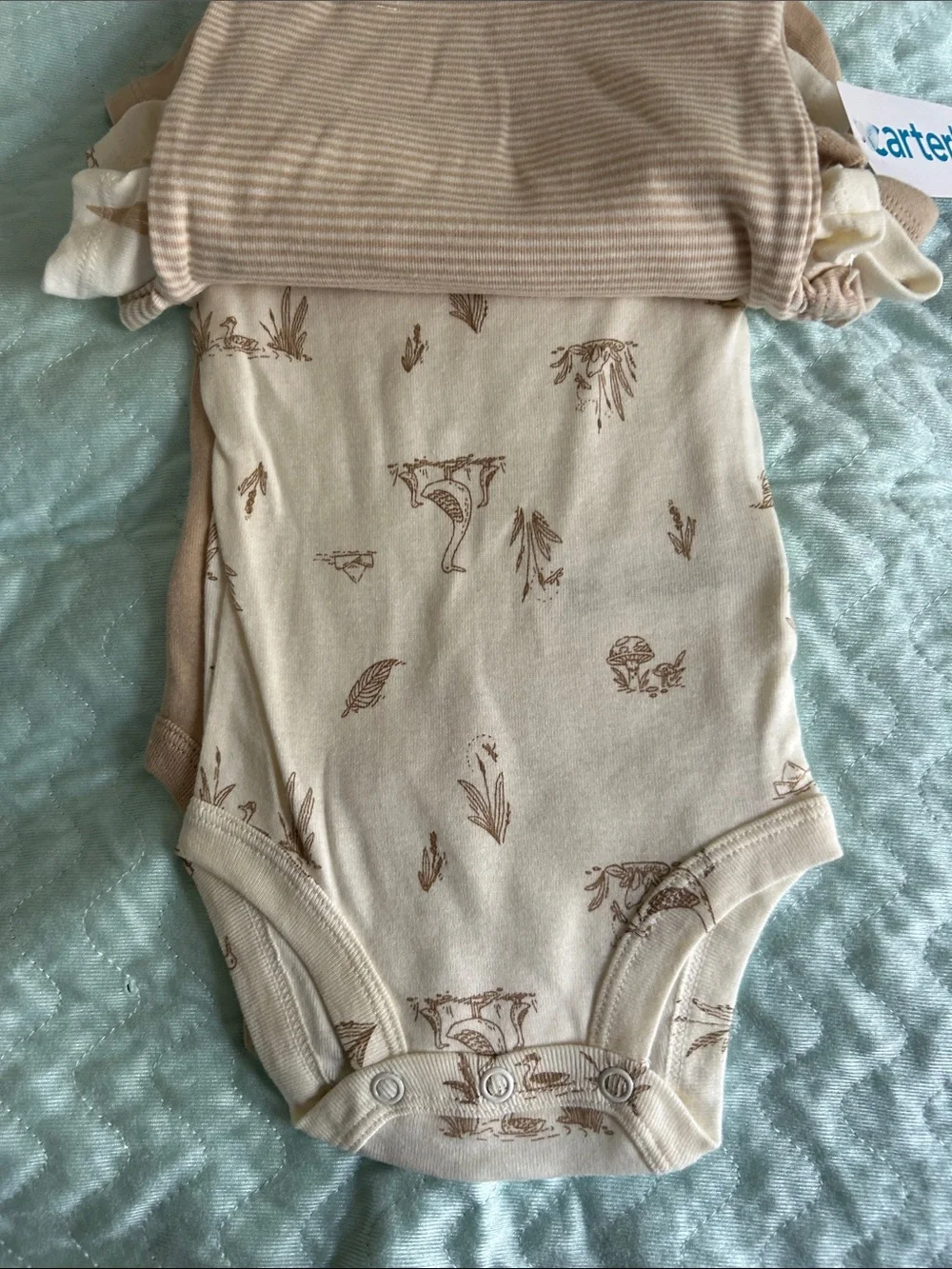 Neutral Beige Kids One-Piece Bodysuit with Goose Print
